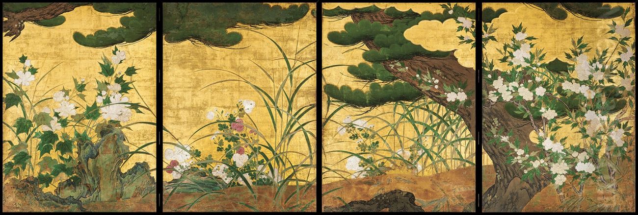 Pine Tree and Autumn Plants Oil Painting by Hasegawa Tohaku