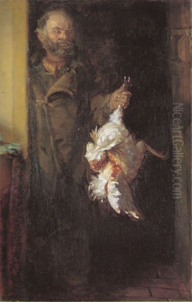 Bonatzi med hanen Oil Painting by Anna Ancher
