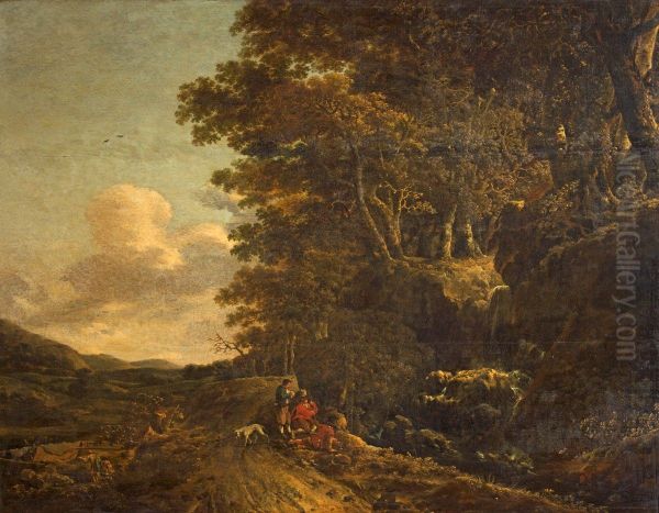 Landscape with a Waterfall Oil Painting by Jan Hackaert