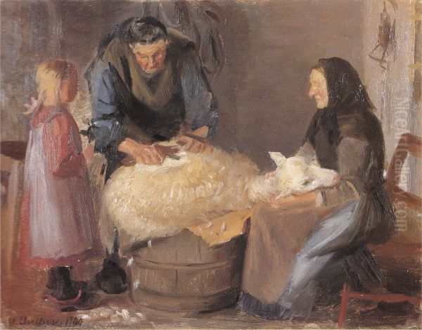 Fareklipning Oil Painting by Anna Ancher