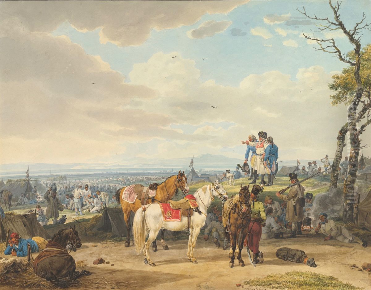 Austrian Soldiers Oil Painting by Wilhelm von Kobell (1766-1853)