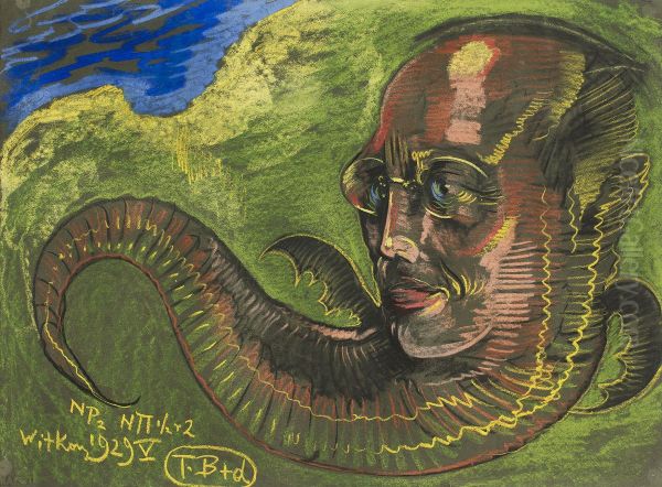 Portrait of Edmund Strazyski, with scorpion's abdomen Oil Painting by Stanislaw Ignacy Witkiewicz