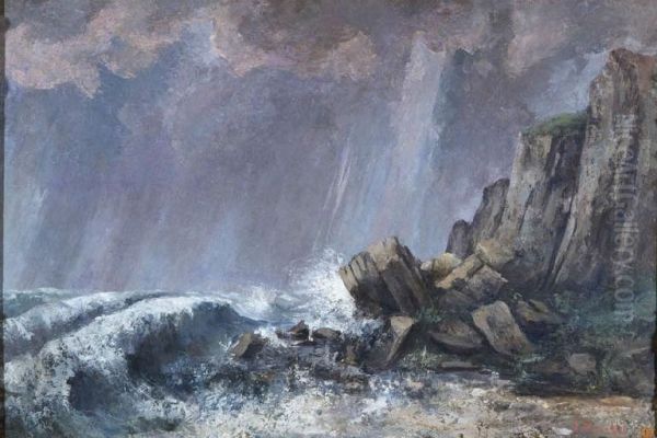 La Trombe, Etretat Oil Painting by Gustave Courbet