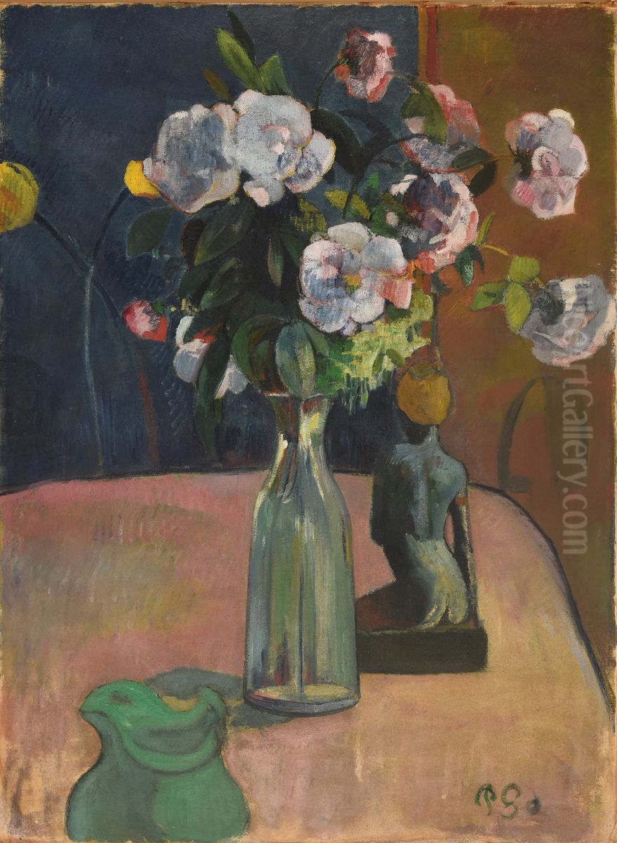 Roses et statuette Oil Painting by Paul Gauguin