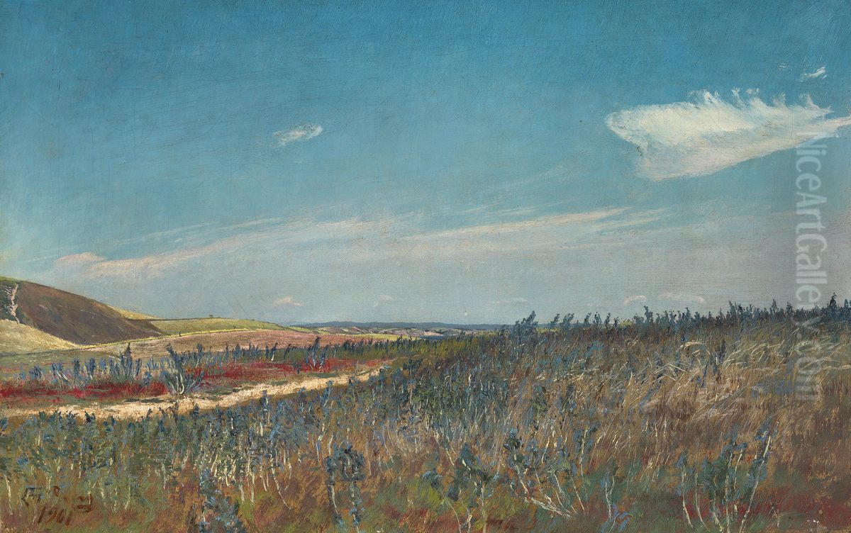 Mark med blomstrende slangehoveder. Frederiksvaerk Oil Painting by Laurits Andersen Ring