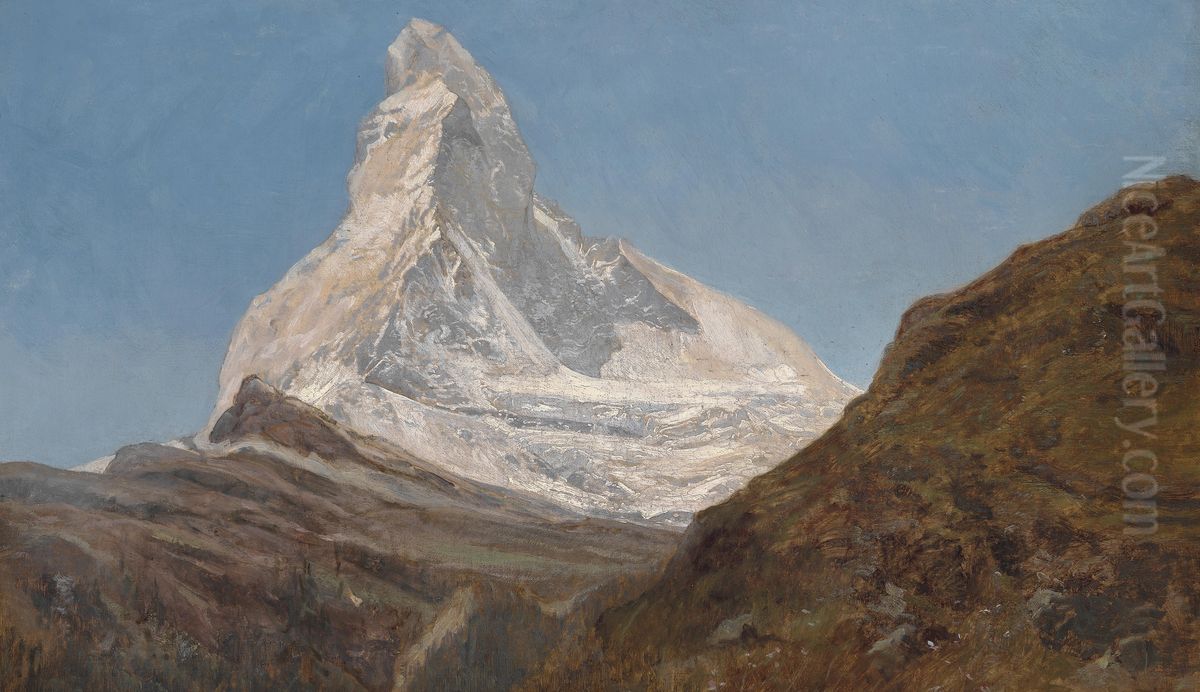 Matterhorn i solskin. 1874 Oil Painting by Janus Andreas Bartholin La Cour