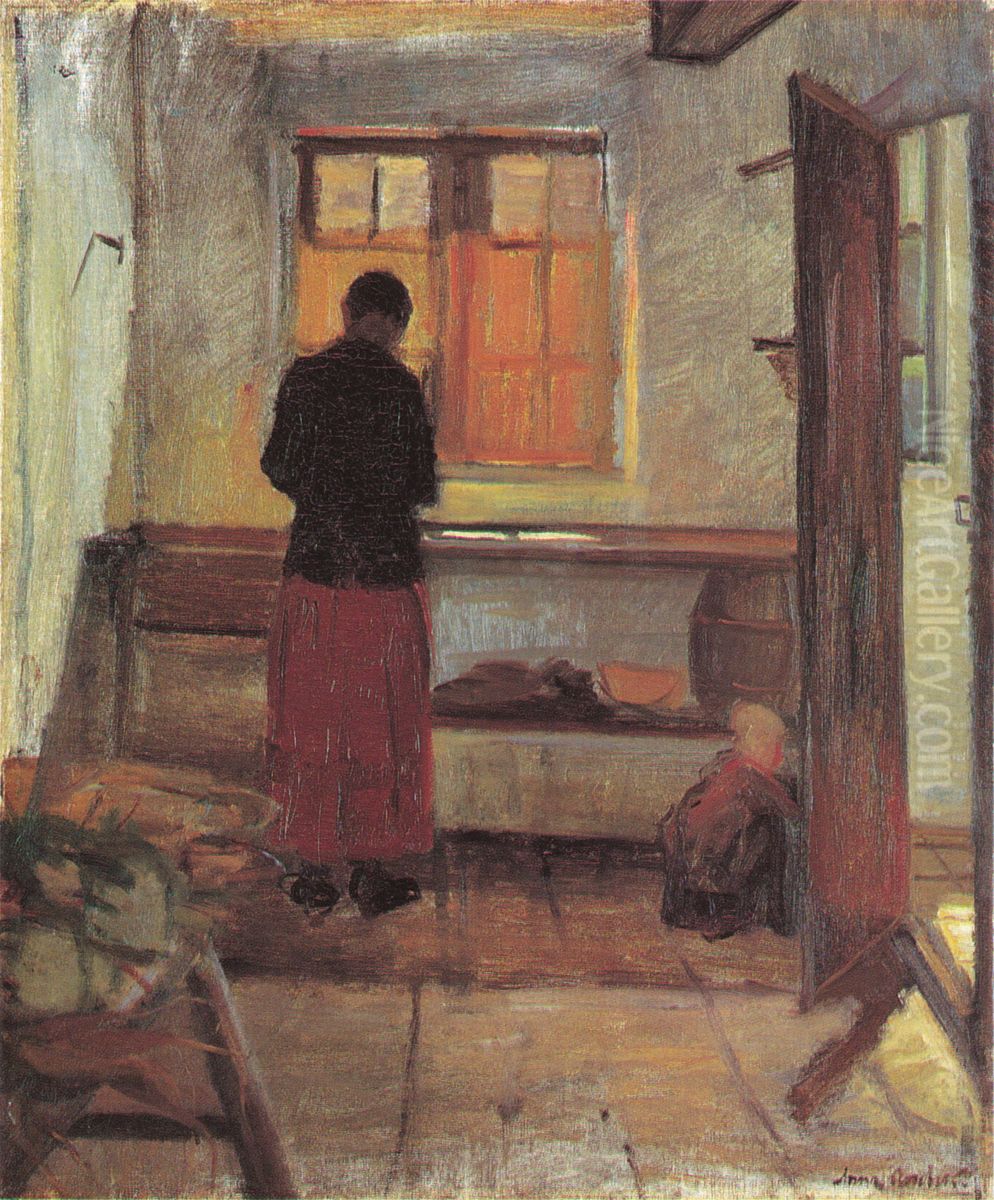 The maid in the kitchen. Study Oil Painting by Anna Ancher