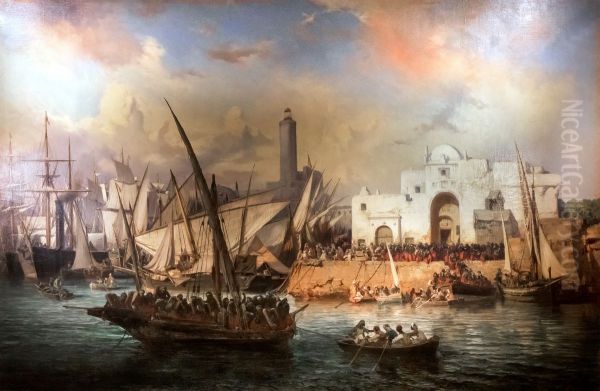 Embarquement des zouaves partant d'Alger pour la Crimee Oil Painting by Vincent Courdouan