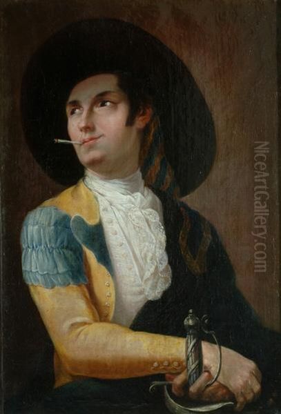 Majo fumando Oil Painting by Antonio Carnicero