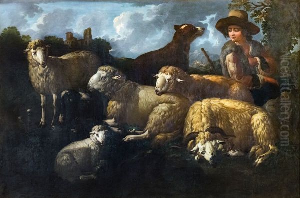 Berger et moutons Oil Painting by Philipp Peter Roos