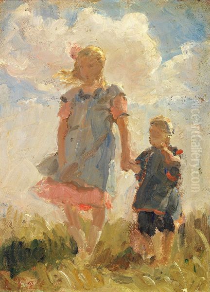 Born i klitterne pa Skagen. Oil Painting by Laurits Tuxen
