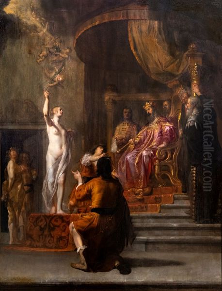 Nicolaus Knupfer - Zorobabel devant Darius Oil Painting by Nikolaus Knupfer
