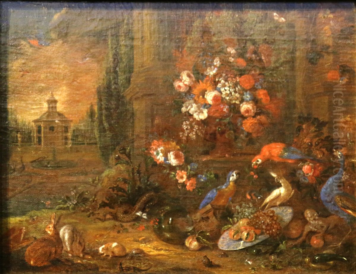 Fleurs, oiseaux et animaux divers. Oil Painting by Daniel Seghers