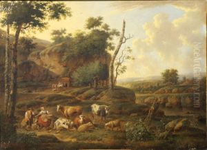 Paysage avec figures et animaux.
