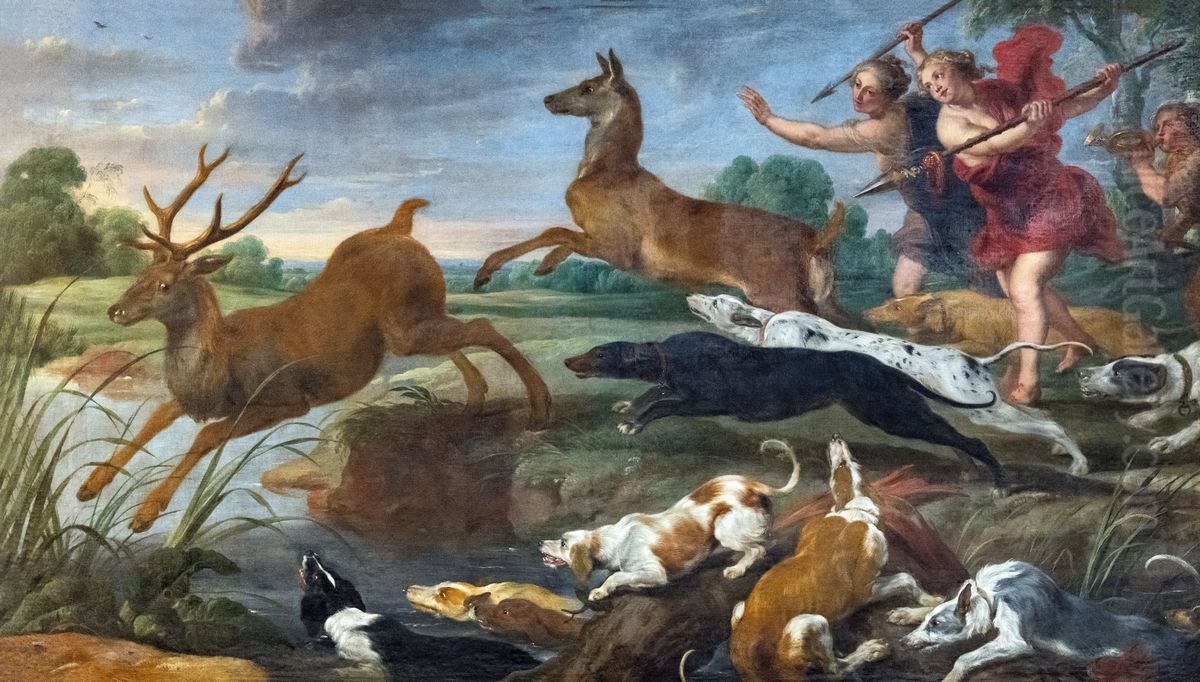 Chasse au cerf par des amazones Oil Painting by Paul de Vos