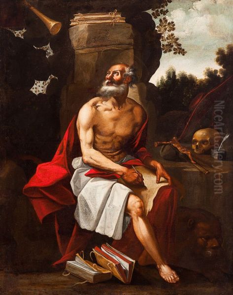 San Jeronimo penitente en el desierto Oil Painting by Francisco Pacheco
