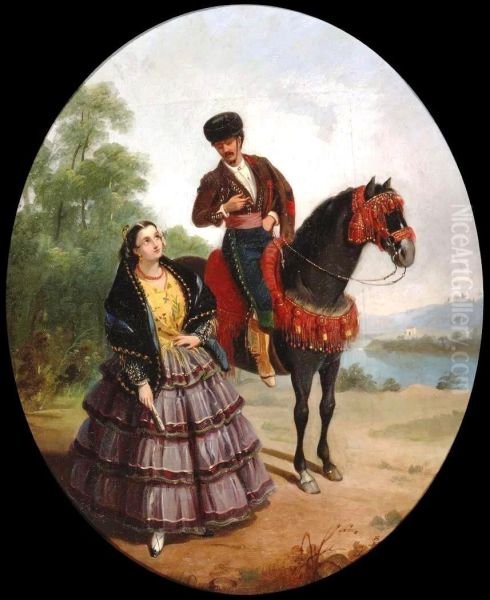 Pareja serrana Oil Painting by Manuel Cabral y Aguado Bejarano
