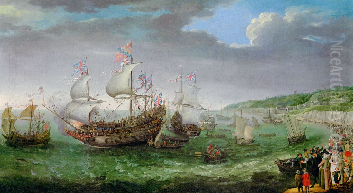 The embarkation of the Elector Palatinate Frederick V in the 'Prince Royal' at Dover, 25 April 1613 Oil Painting by Adam Willaerts