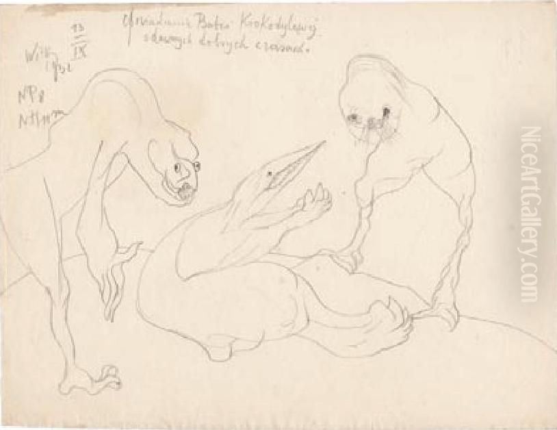 Opowiadanie Babci Krokodylowej... Oil Painting by Stanislaw Ignacy Witkiewicz (Witkacy)