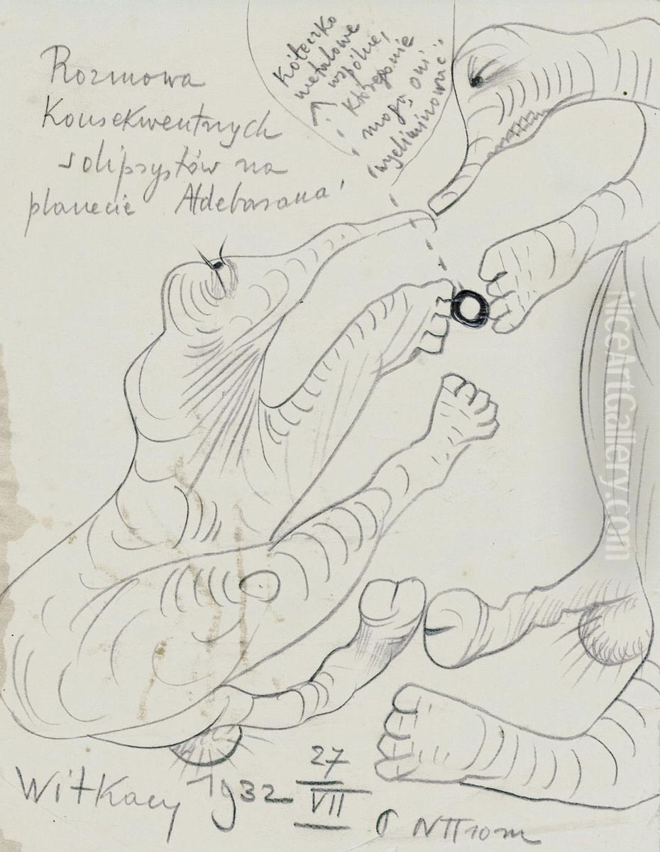 A conversation of the consequent solipsists... Oil Painting by Stanislaw Ignacy Witkiewicz (Witkacy)