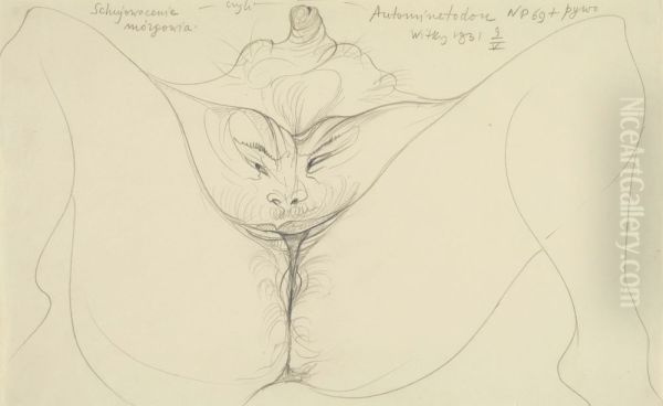 Cock on the brain or Automininetodon Oil Painting by Stanislaw Ignacy Witkiewicz (Witkacy)