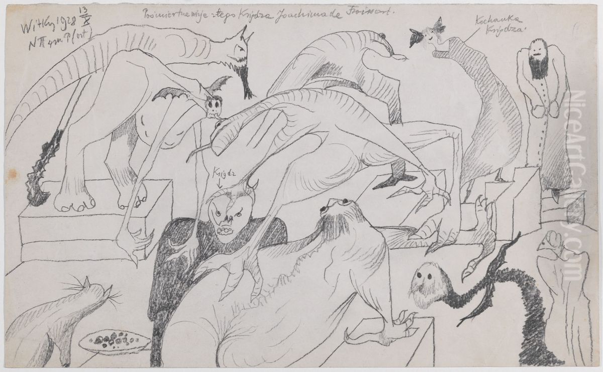 Posmiertne wizje zlego Ksiedza Joachima de Froissart Oil Painting by Stanislaw Ignacy Witkiewicz (Witkacy)