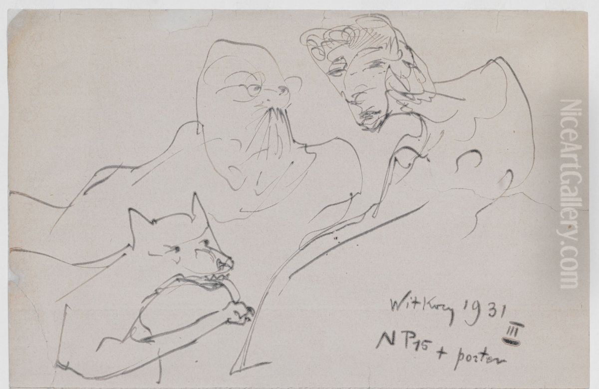 Dwoje ludzi z psem Oil Painting by Stanislaw Ignacy Witkiewicz (Witkacy)