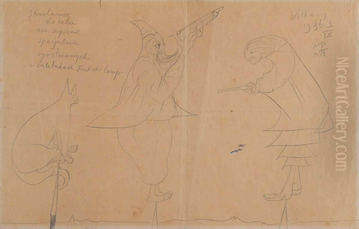 Target shooting on specially sharpened tips at Fink et Comp corporation Oil Painting by Stanislaw Ignacy Witkiewicz (Witkacy)