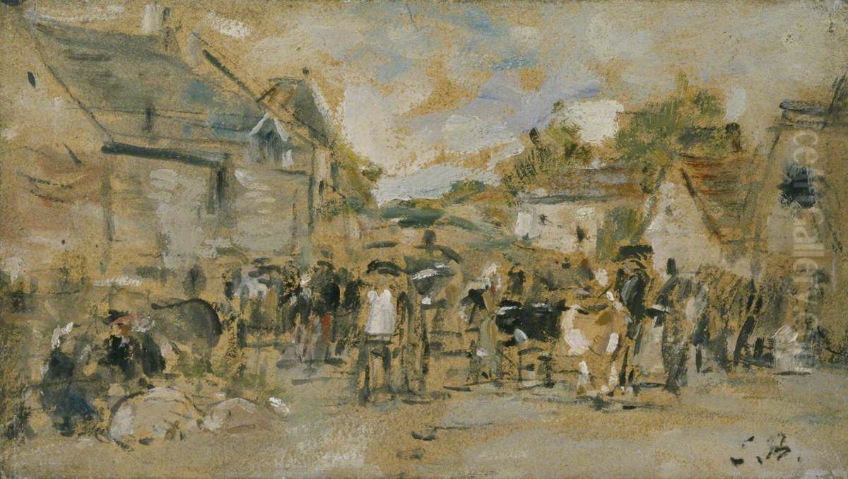 Village Market Oil Painting by Eugene Louis Boudin