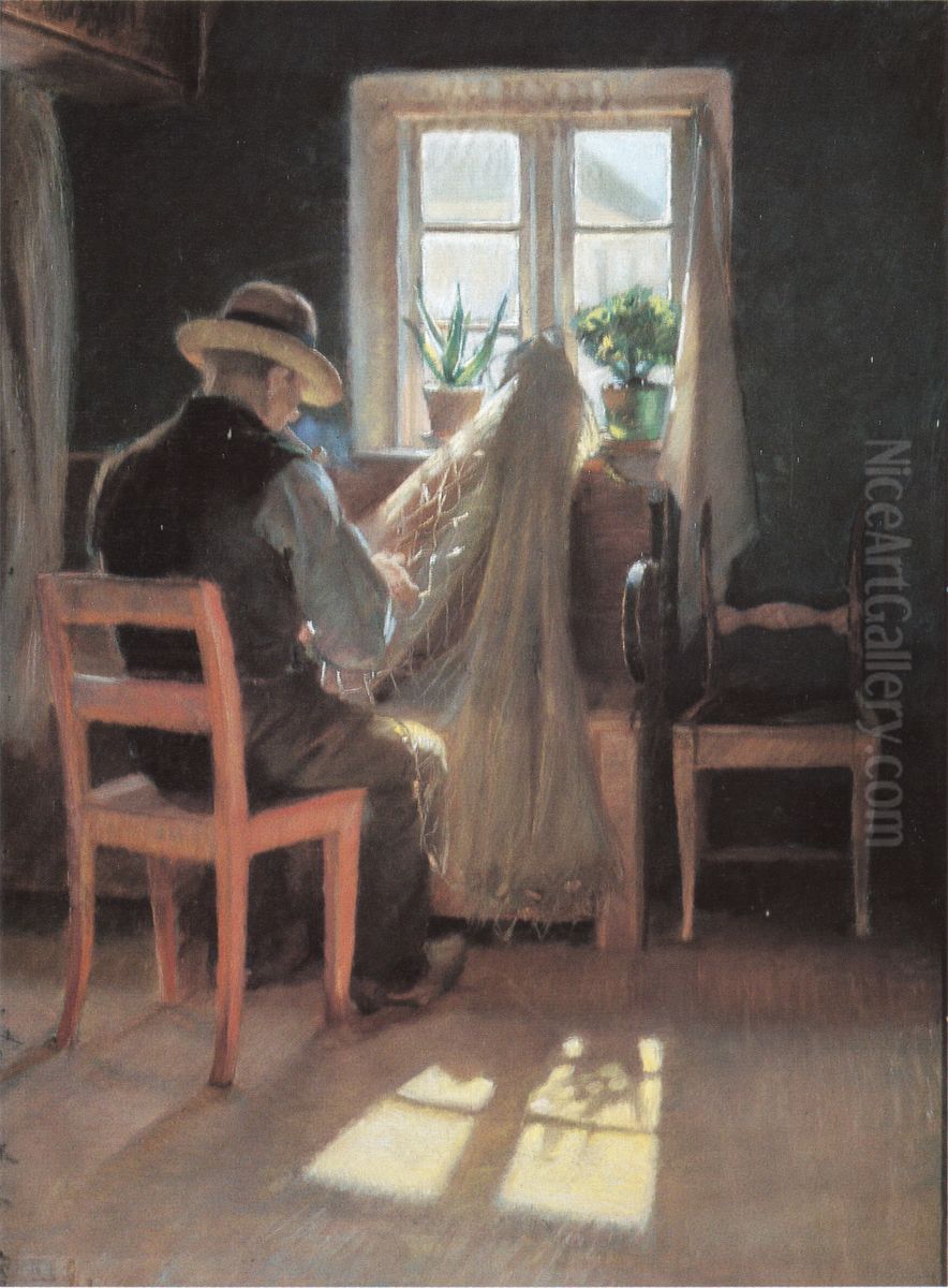 Fisker Kraen Wollesen boder garn. Oil Painting by Anna Ancher