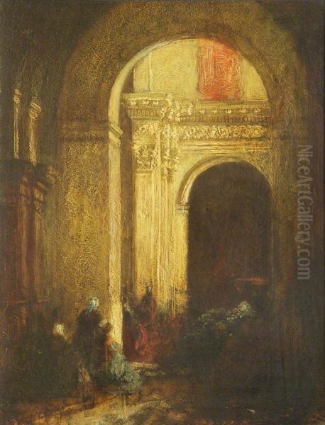 The Door of a Mosque Oil Painting by Adolphe Joseph Thomas Monticelli