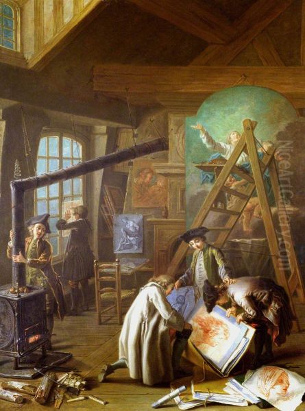 Interior of an Artist's Studio Oil Painting by Etienne Jeaurat
