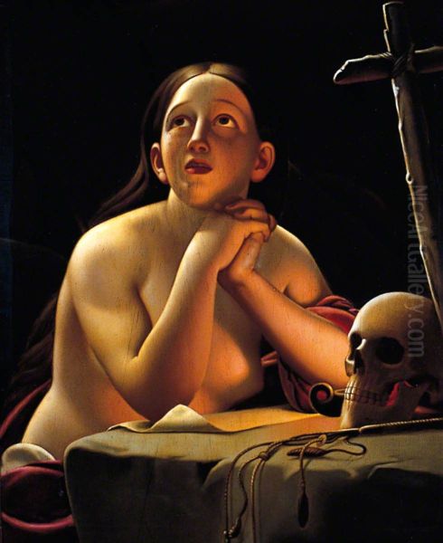 The Magdalen by Lamplight Oil Painting by Edouard Louis Dubufe