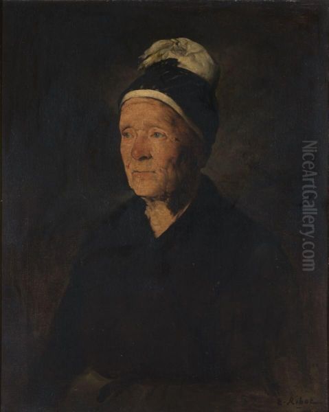 Portrait of an Old Woman Oil Painting by Augustin Theodule Ribot