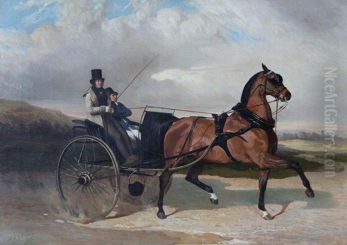 Baron Lionel de Rothschild (1808-1879), in a Gig Drawn by a Chestnut Stallion Oil Painting by Alfred De Dreux