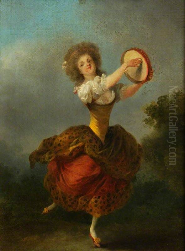 A Dancer with a Tambourine Oil Painting by Jean-Frederic Schall