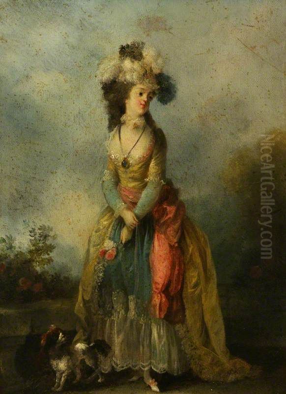 A Lady Walking with a King Charles Spaniel Oil Painting by Jean-Frederic Schall A Lady Walking with a King Charles Spaniel Oil Painting by Jean-Frederic Schall