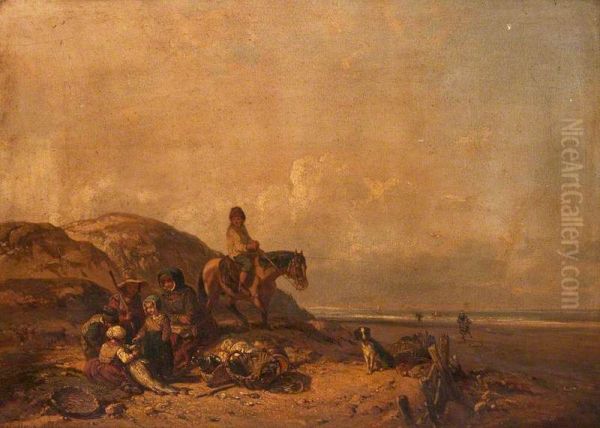 Shore Scene with Figures Oil Painting by Charles Louis Mozin