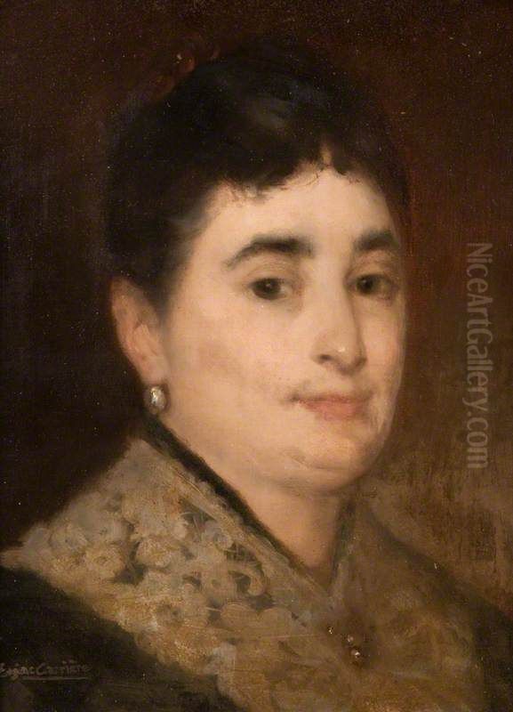 Femme au col de broderie Oil Painting by Eugene Carriere