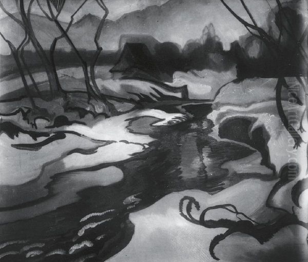 Krajobraz zimowy ze strumieniem Oil Painting by Stanislaw Ignacy Witkiewicz