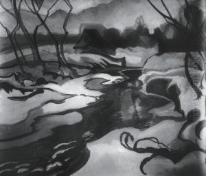 Winter landscape with a stream