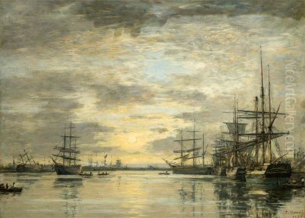Le bassin de L'Eure au Havre Oil Painting by Eugene Louis Boudin