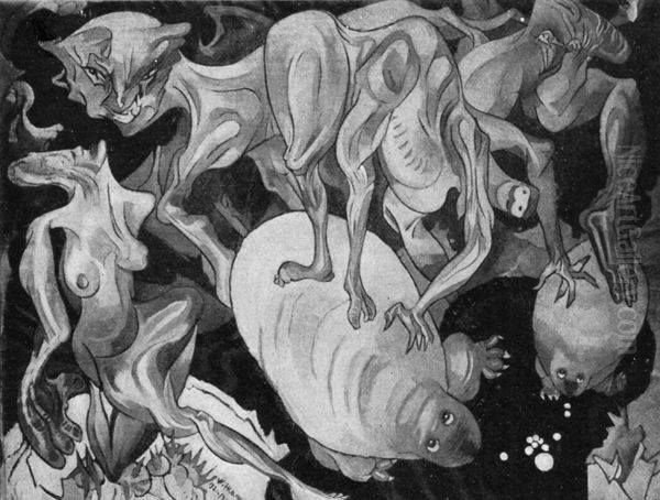 Kompozycja z potworami i aktem Oil Painting by Stanislaw Ignacy Witkiewicz (Witkacy)