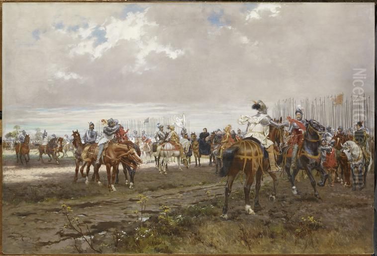 L'Entrevue de Toury en 1562 Oil Painting by Adrien Marie