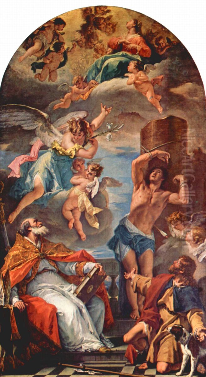 Virgin Mary in Glory with Archangel Gabriel and S. Eusebius, S. Sebastian und S. Rochus Oil Painting by Sebastiano Ricci