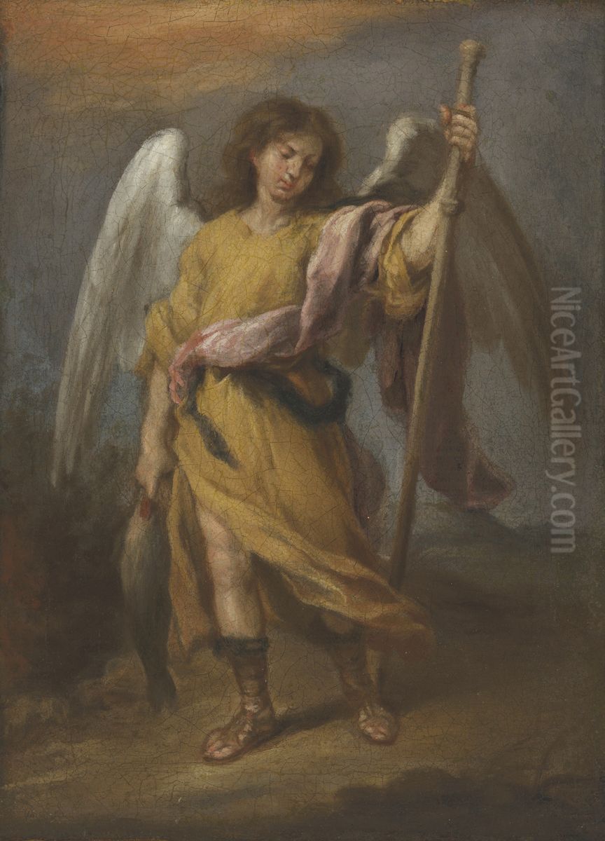 Angel Raphael with a fish Oil Painting by Bartolome Esteban Murillo