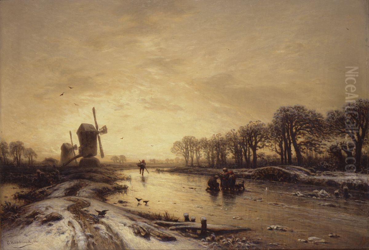 Spreewald im Winter Oil Painting by Eduard Hildebrandt