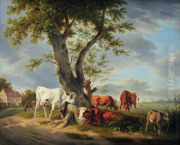 Pasture with tree Oil Painting by Carl Kuntz