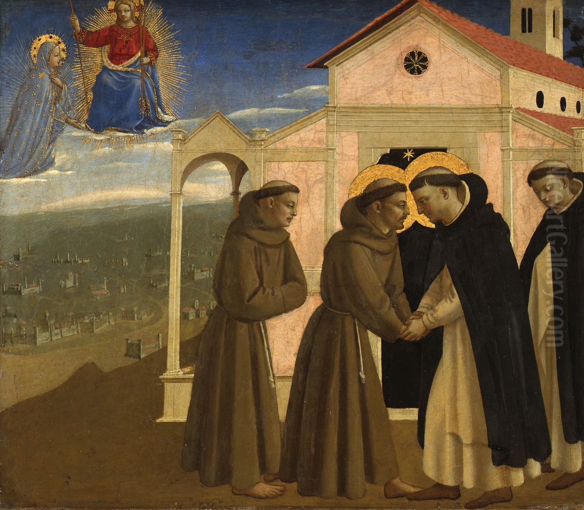 Teil einer Predella: Die Begegnung der Heiligen Dominikus und Franziskus Oil Painting by Fra Angelico