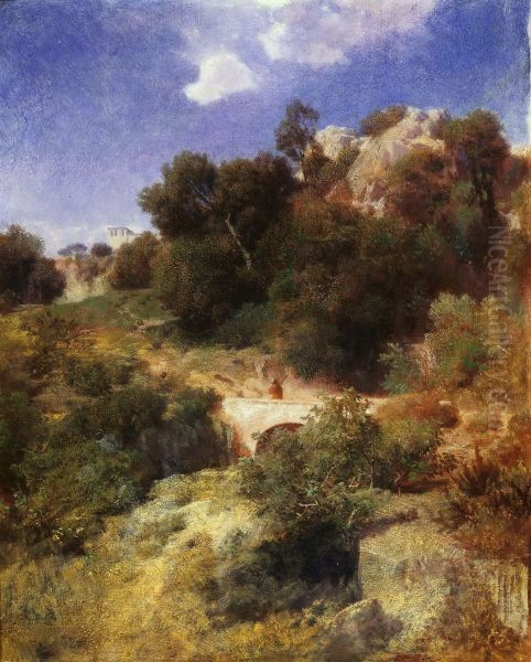 Felsiges Bergland mit Brucke Oil Painting by Arnold Bocklin